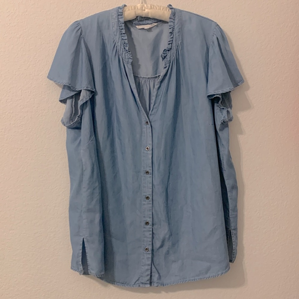 Jane & Delancey Womens 2X Classic Blue Button Up Tunic Top
